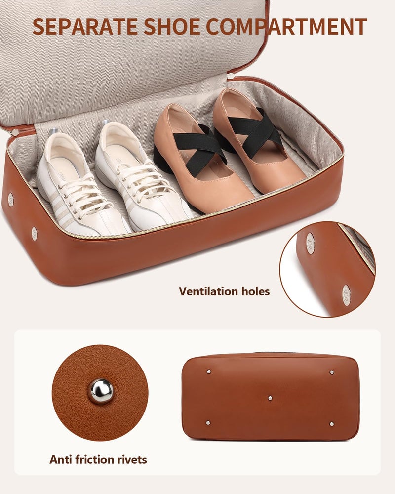 CLOKARS Weekender Bags for Women, Travel Tote Duffle Bag Carry On Overnight Bag with Cosmetics Bag and Crossbody Purse for Gym Hospital, Gifts for Women, Beige Brown - Image 4