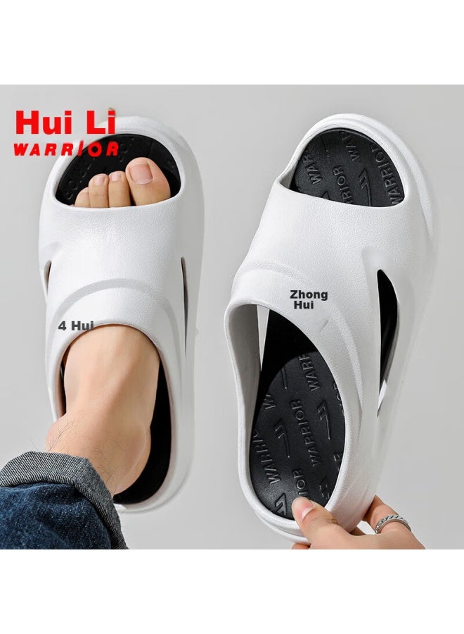 Pull Back Warrior Slippers For Men, Summer Outdoor Non-slip Beach Shoes, Home Sports Sandals, Hl02601 White And Black, Size 40-41 - Image 2