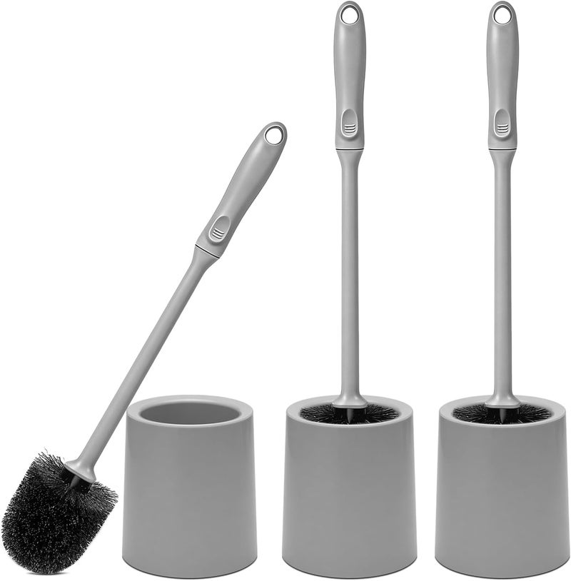 AONEZ Toilet Brush and Holder 3 Pack with Long Handle - Non-Slip Grip Toilet Bowl Brush Set for Deep Cleaning Bathroom, Toilet Scrubber- Gray - Image 1