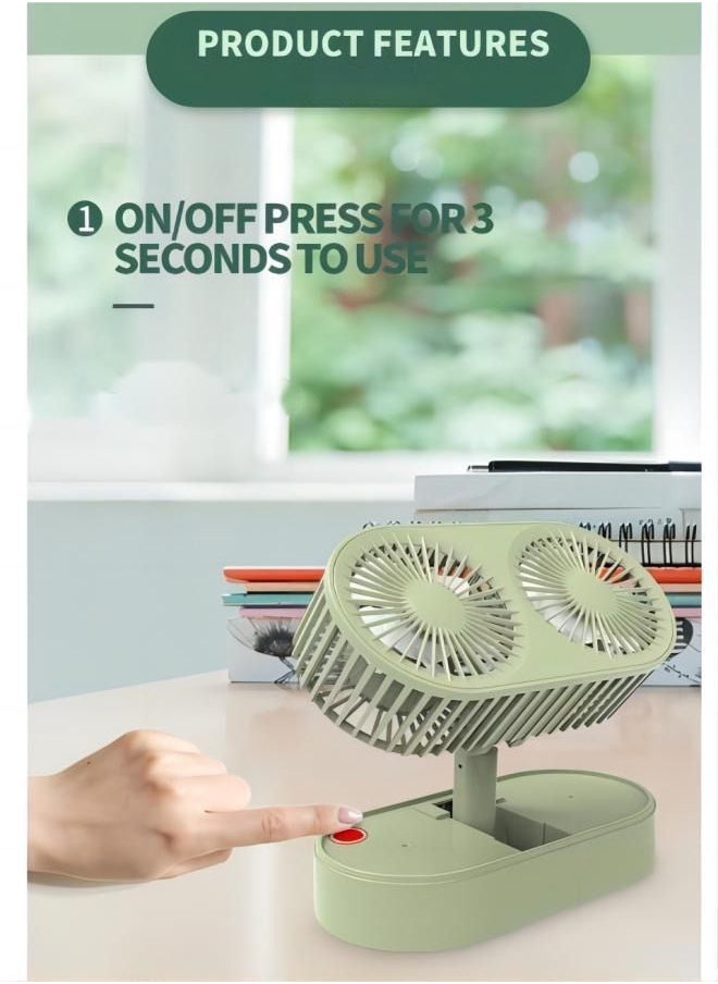 Generic Small personal USB desktop folding fan portable mini electric table fan small dormitory low noise cooling fan, double head powerful fan, suitable for home bedroom office car outdoor travel  - Image 3