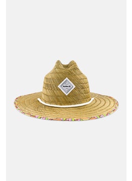 Men Brand Logo Straw Hat, Tan