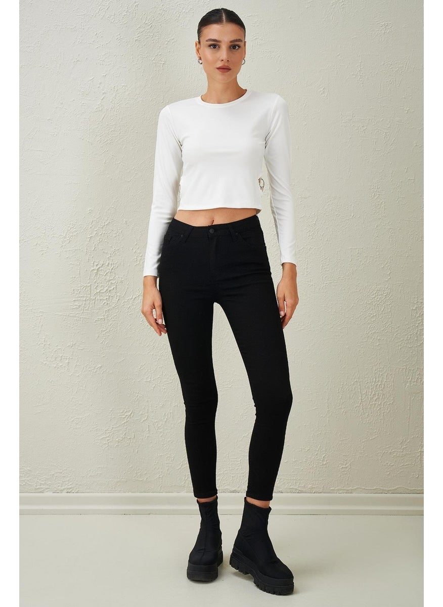 Tena Women's Ecru Crew Neck Scuba Blouse with Ring Detail on the Sides  - Image 4