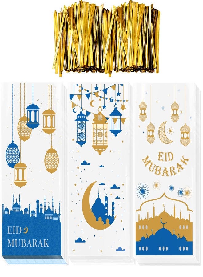Aviski 150PCS Eid Mubarak Party Treat Bags, Ramadan Theme Printed Pattern Gift Bags Cellophane Clear Plastic Goodie Favor Bags with Silver Twist Ties for Eid Mubarak Party, 10.6 × 5.1inch - Image 1