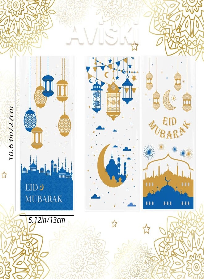 Aviski 150PCS Eid Mubarak Party Treat Bags, Ramadan Theme Printed Pattern Gift Bags Cellophane Clear Plastic Goodie Favor Bags with Silver Twist Ties for Eid Mubarak Party, 10.6 × 5.1inch - Image 3