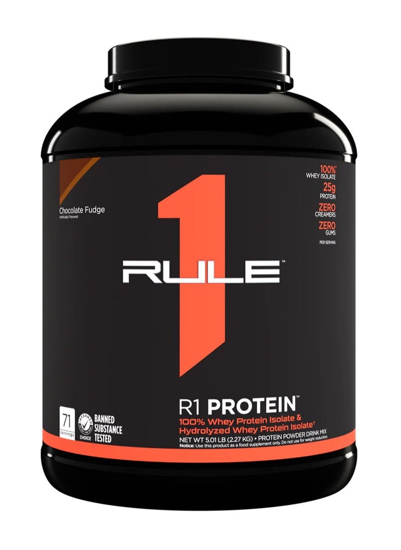 RULE 1 - Rule1, Whey Protein Isolate, 5LB, Chocolate Fudge, 71 Servings - Image 1