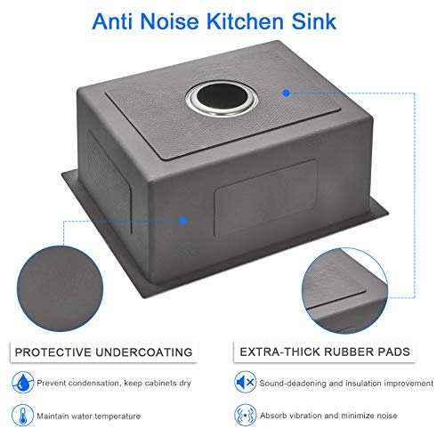 MENATT 20-inch Top-Mount Handmade Kitchen Sink, SUS304 Stainless Steel Drop in Kitchen Single Bowl Sink with Basket Strainer (Black), 20"x16"x9" - Image 5