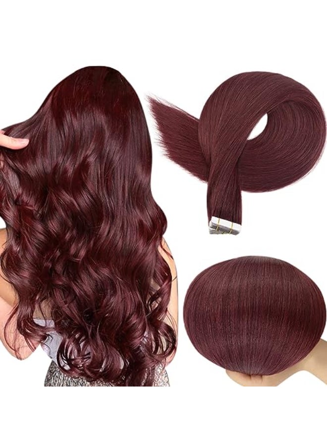 Full Shine Burgundy Tape in Hair Extensions Straight 99J Wine Red Remy Adhesive Tape in Extensions Human Hair 20 Inch Invisible Seamless Skin Weft 50 Gram 20 Pcs for Wedding Add Length - Image 1