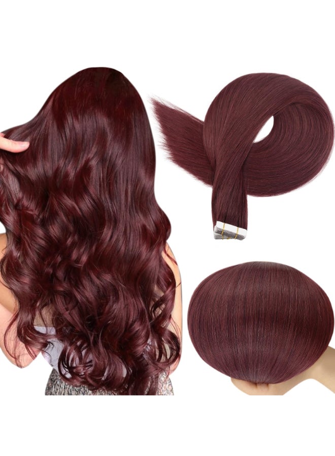Full Shine Burgundy Tape in Hair Extensions Straight 99J Wine Red Remy Adhesive Tape in Extensions Human Hair 20 Inch Invisible Seamless Skin Weft 50 Gram 20 Pcs for Wedding Add Length - Image 2