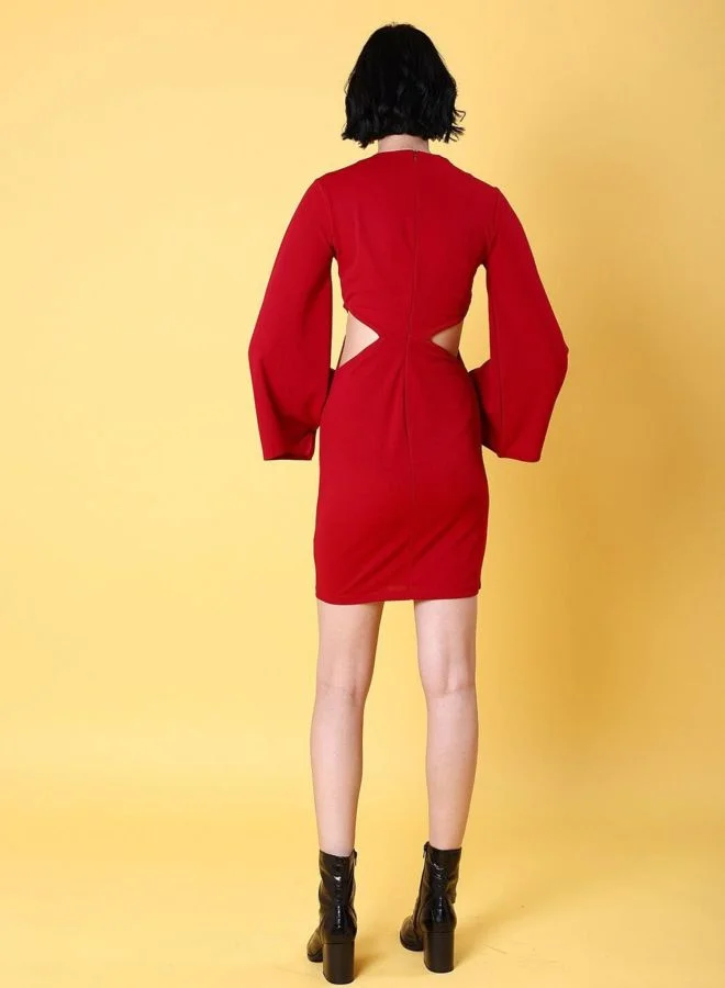 Freehand  Women Regular Fit Solid V-Neck Long Sleeve Knot Dress for Women | Best Price UAE