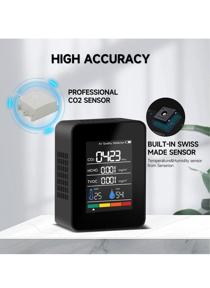 Generic 5-in-1 Air Quality Tester, Air Quality Monitor Indoor, Portable CO2 Monitor, Air Quality Monitor for CO2, TVOC, HCHO, Humidity & Temperature, for Home, Office, School, Hotel, Car  - Image 4