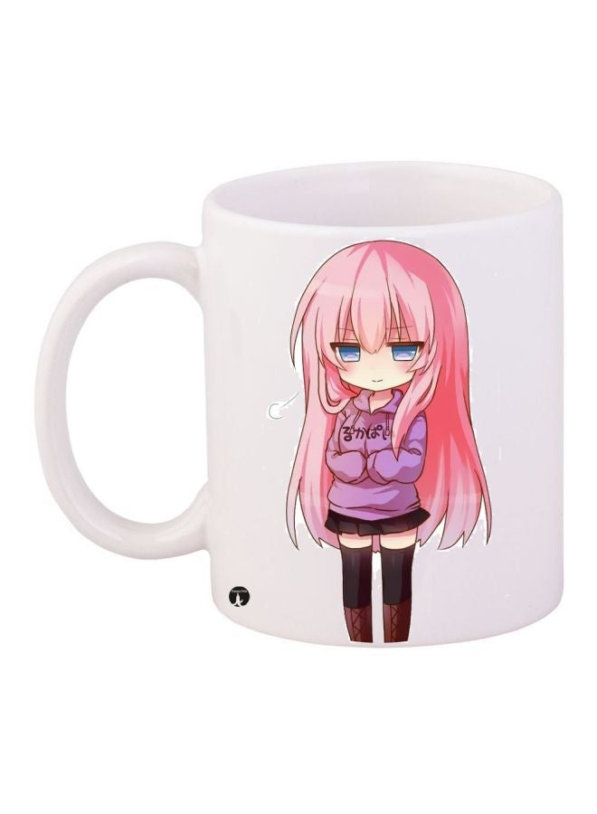 RYN Doll Printed Coffee Mug White/Pink/Beige 11ounce