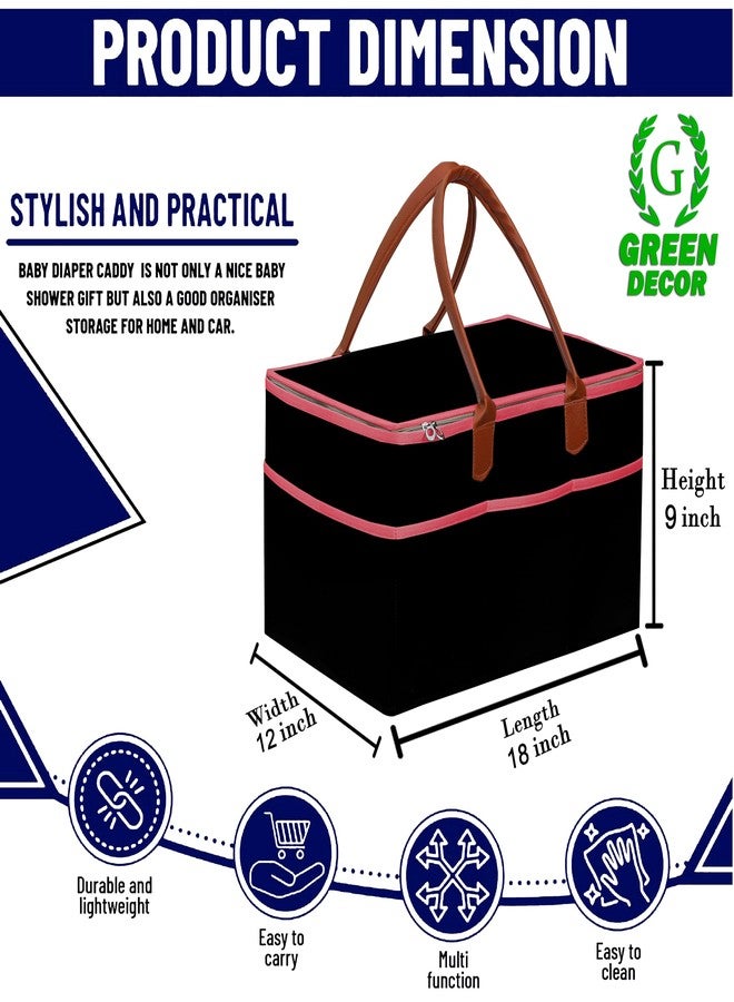 GREEN DECOR-Non Woven Fabric Diaper Caddy Bag with Handles & Zip Lock for Smart Mothers Baby Diaper Caddy Wipes Felt Storage Organizers,Foldable & Portable(Black&Tan&Pink-18X12X9 Inch) - Image 2