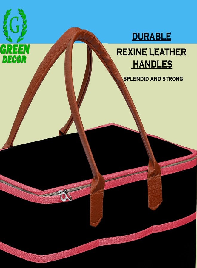 GREEN DECOR-Non Woven Fabric Diaper Caddy Bag with Handles & Zip Lock for Smart Mothers Baby Diaper Caddy Wipes Felt Storage Organizers,Foldable & Portable(Black&Tan&Pink-18X12X9 Inch) - Image 3