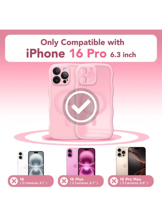 كبرارو جراب لهاتف iPhone 16 Pro للنساء والفتيات، مُحسّن [حماية كاملة للكاميرا] [متوافق مع MagSafe] جراب هاتف شفاف غير لامع لطيف متموج لهاتف iPhone 16 Pro، وردي خوخي - Image 2