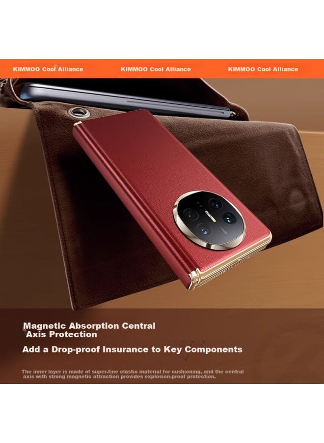 Kumeng Phone Case For Huawei Mate X6, X6 Collector's Edition Protective Cover, Genuine Leather Ultra-thin Shockproof Magnetic Center Axis Foldable Screen High-end Business Style For Men And Wome - Image 3