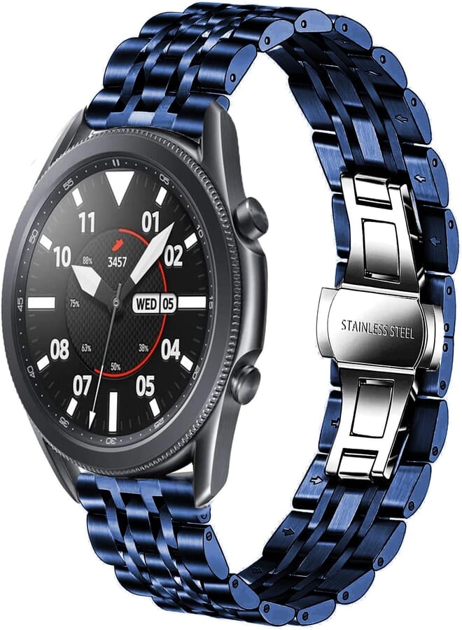 DEALELE Strap Compatible with Samsung Gear S3 / Galaxy Watch 46mm / Galaxy 3 45mm, 22mm Stainless Steel Metal Replacement Bands for Huawei Watch 3/3 Pro / GT3 46mm / GT2 46mm (Blue)