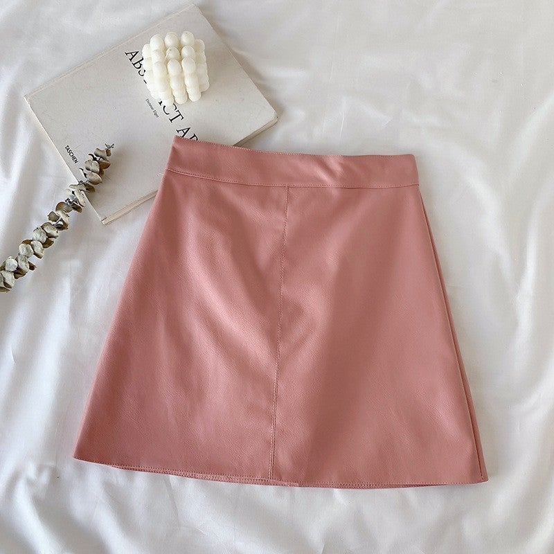 Autumn and Winter New Black Hip Covering Short Skirt PU Leather Skirt A- Line Skirt Womens Small High Waist Slimming Hip Skirt Lace - Image 2