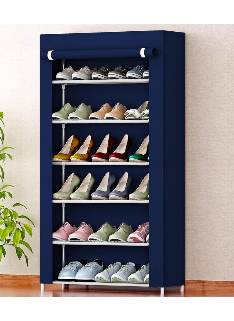 YouCopia YouCopia Portable Shoe Rack with Dustproof Zip Cover - DIY Multipurpose Shoe Rack Organizer, 6-Layer Shoe Rack for Home -Shelf with Dustproof Door Entryway for Heels/Slippers-Blue  - Image 1