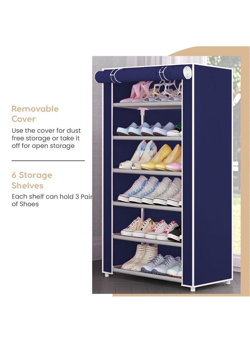 YouCopia YouCopia Portable Shoe Rack with Dustproof Zip Cover - DIY Multipurpose Shoe Rack Organizer, 6-Layer Shoe Rack for Home -Shelf with Dustproof Door Entryway for Heels/Slippers-Blue  - Image 4