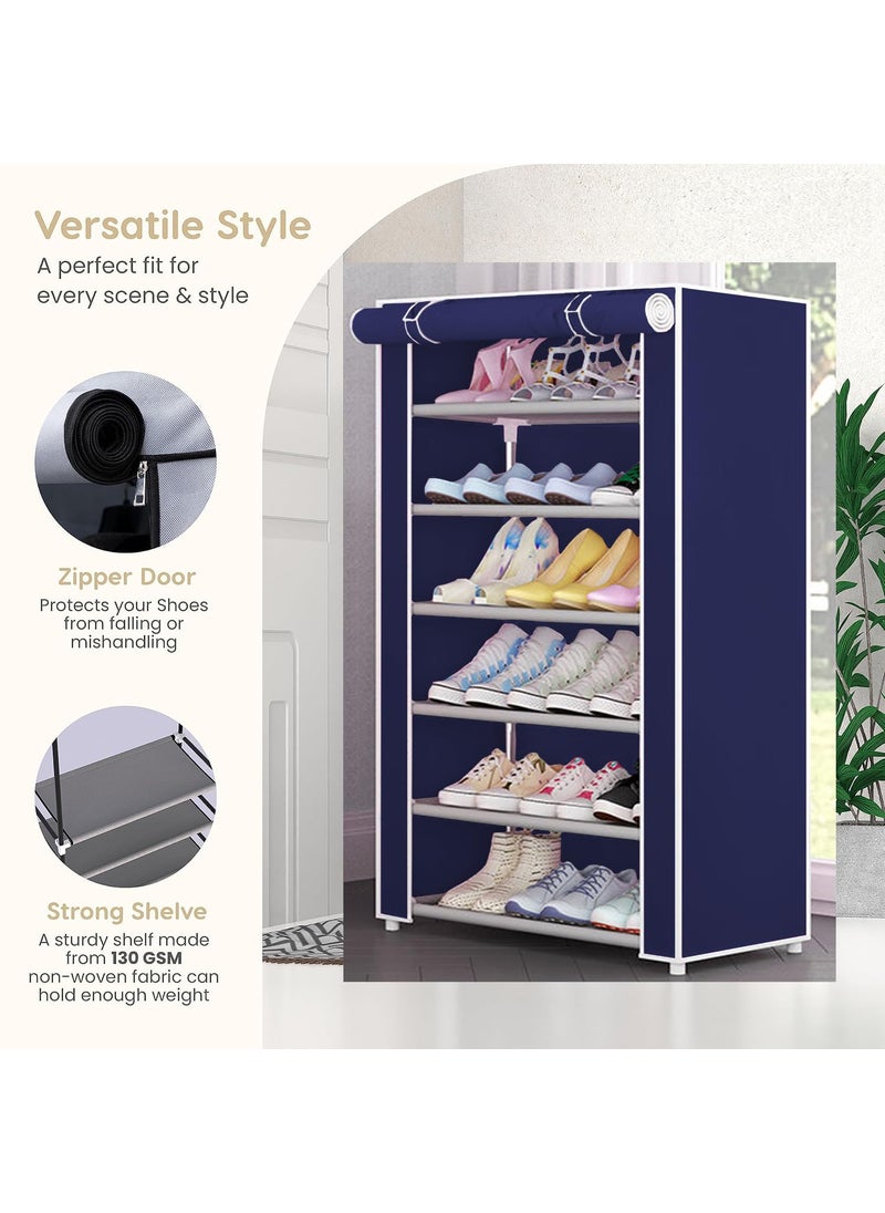 YouCopia YouCopia Portable Shoe Rack with Dustproof Zip Cover - DIY Multipurpose Shoe Rack Organizer, 6-Layer Shoe Rack for Home -Shelf with Dustproof Door Entryway for Heels/Slippers-Blue  - Image 3
