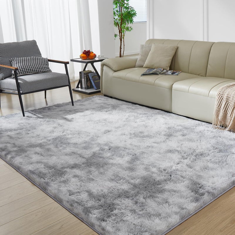 Fairblink 5X8 Ultra Soft Rug for Living Room, 5X8 Fluffy Shag Area Rug for Bedroom, Modern Shaggy Carpets Fuzzy Rug for Teens Dorm Nursery Home Decor Aesthetic, Upgrade Anti-Skid Durable, Tie-Dyed Light Grey - Image 2