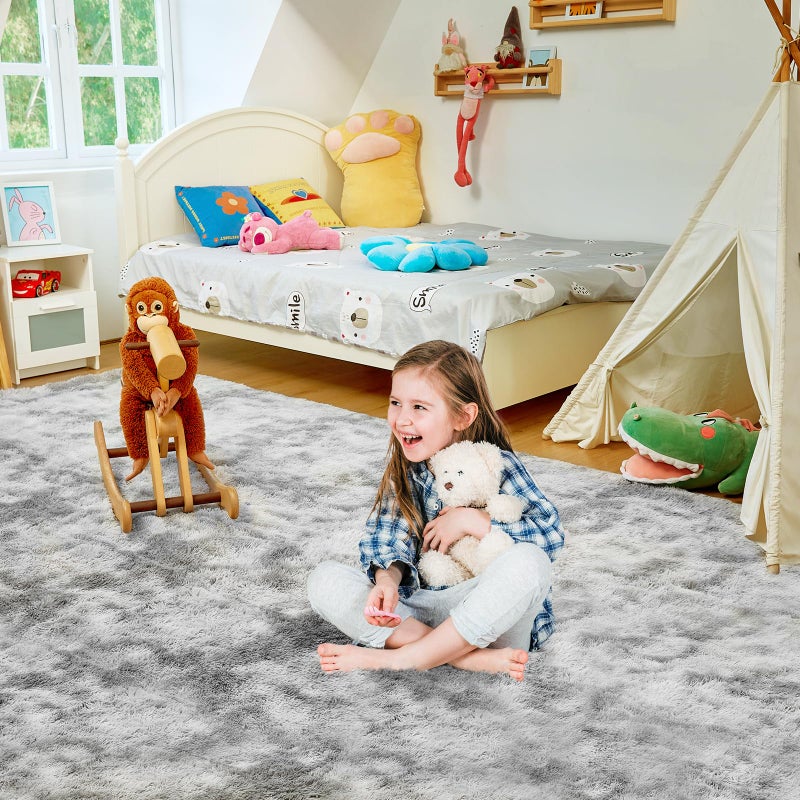 Fairblink 5X8 Ultra Soft Rug for Living Room, 5X8 Fluffy Shag Area Rug for Bedroom, Modern Shaggy Carpets Fuzzy Rug for Teens Dorm Nursery Home Decor Aesthetic, Upgrade Anti-Skid Durable, Tie-Dyed Light Grey - Image 4