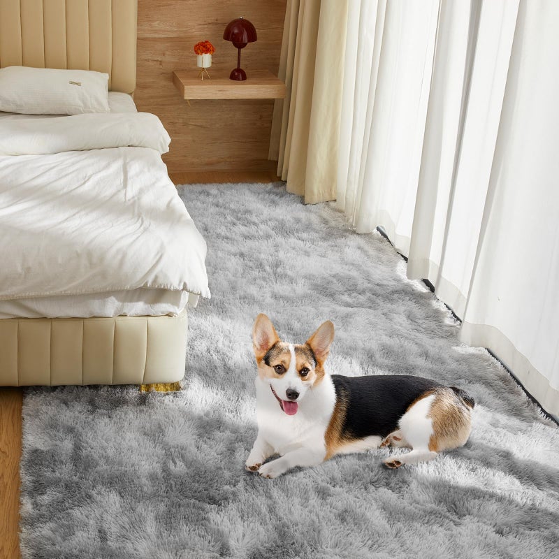 Fairblink 5X8 Ultra Soft Rug for Living Room, 5X8 Fluffy Shag Area Rug for Bedroom, Modern Shaggy Carpets Fuzzy Rug for Teens Dorm Nursery Home Decor Aesthetic, Upgrade Anti-Skid Durable, Tie-Dyed Light Grey - Image 3