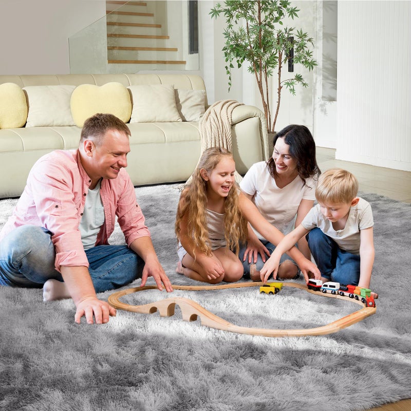 Fairblink 5X8 Ultra Soft Rug for Living Room, 5X8 Fluffy Shag Area Rug for Bedroom, Modern Shaggy Carpets Fuzzy Rug for Teens Dorm Nursery Home Decor Aesthetic, Upgrade Anti-Skid Durable, Tie-Dyed Light Grey - Image 5