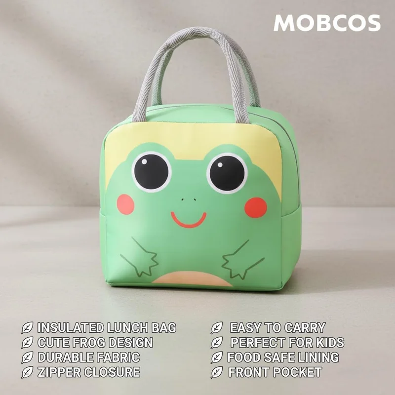 Mobcos Mobcos Frog Green Large Capacity Insulated Lunch Bag | Waterproof & Stain-Resistant Meal Tote with Advanced Temperature Retention | Durable Polyester Lunch Bag for Office & School