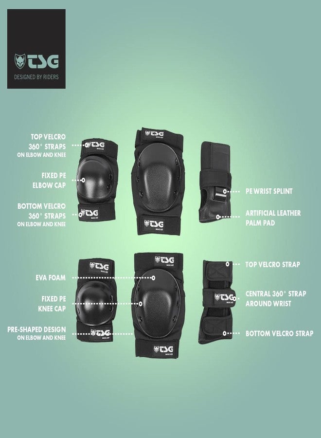 TSG Basic Pad Set, All in One Skateboard Protection Set of Knee Pads, Elbow Pads and Wrist Guards, EVA Cup Foam, PE Caps, Hardshell Protection, Pre Shaped, Horseshoe, Pull Over Design - Image 3