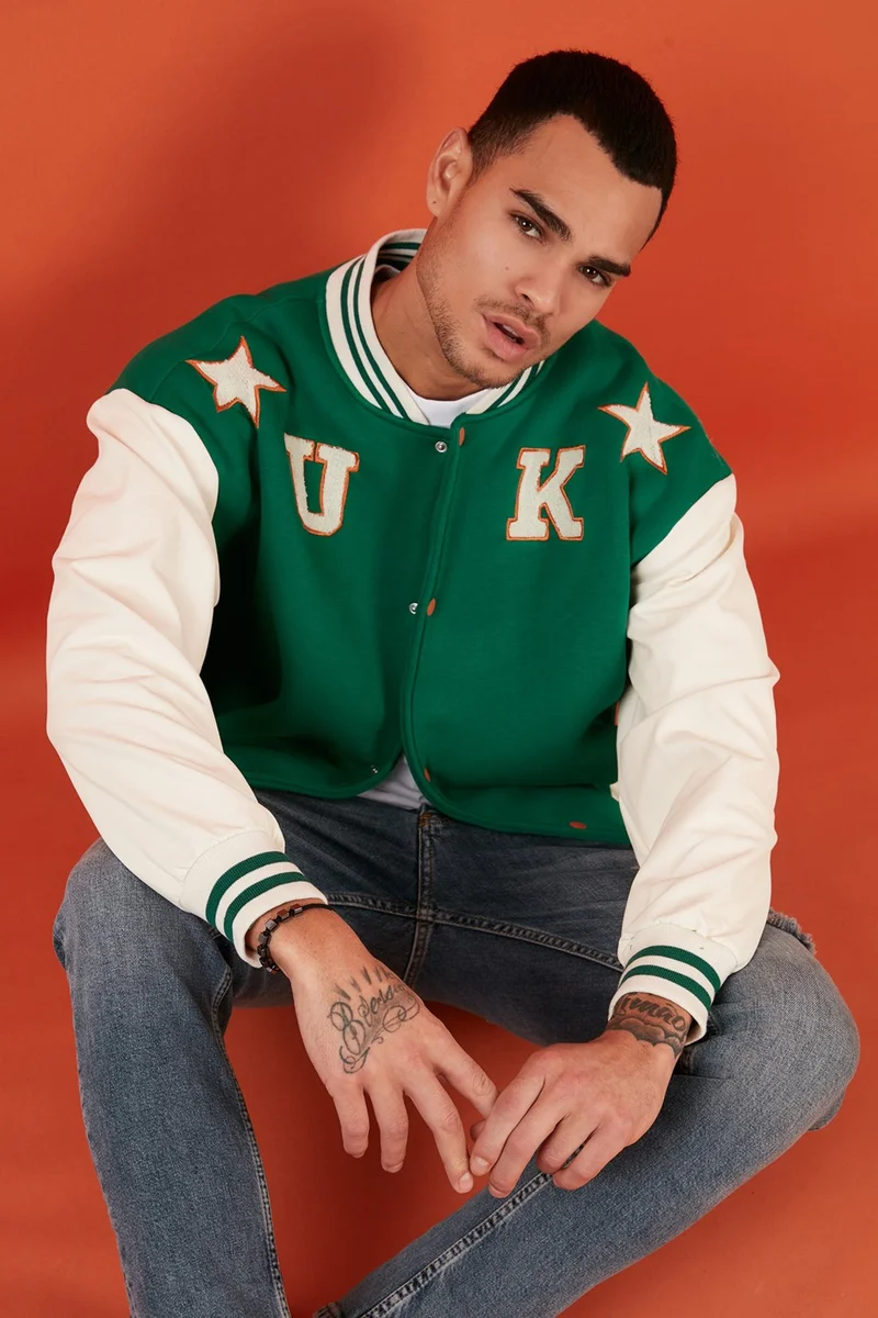 بوراتي Oversize College Collar Pocket Bomber Jacket Men's Jacket 628MNH178