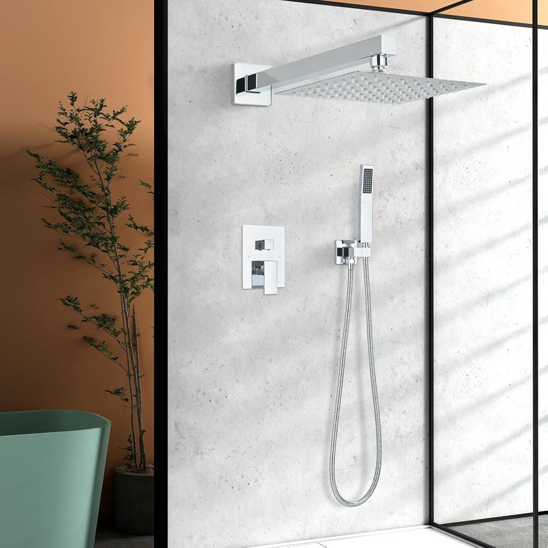 Ackwave Shower Faucet Polished Chrome Shower System with 8 Inches Rain Shower Head and Handheld Spray Bathroom Luxury Rain Shower Faucet Set Complete Wall Mounted - Image 2