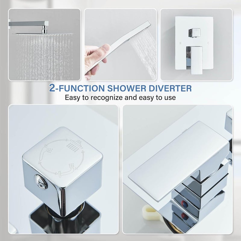 Ackwave Shower Faucet Polished Chrome Shower System with 8 Inches Rain Shower Head and Handheld Spray Bathroom Luxury Rain Shower Faucet Set Complete Wall Mounted - Image 5