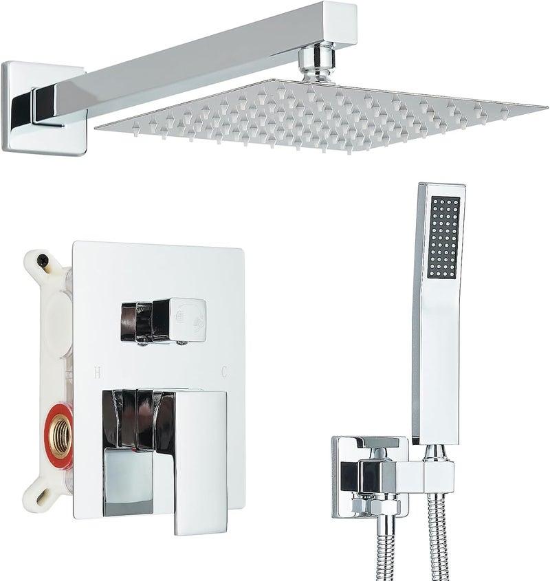 Ackwave Shower Faucet Polished Chrome Shower System with 8 Inches Rain Shower Head and Handheld Spray Bathroom Luxury Rain Shower Faucet Set Complete Wall Mounted - Image 1