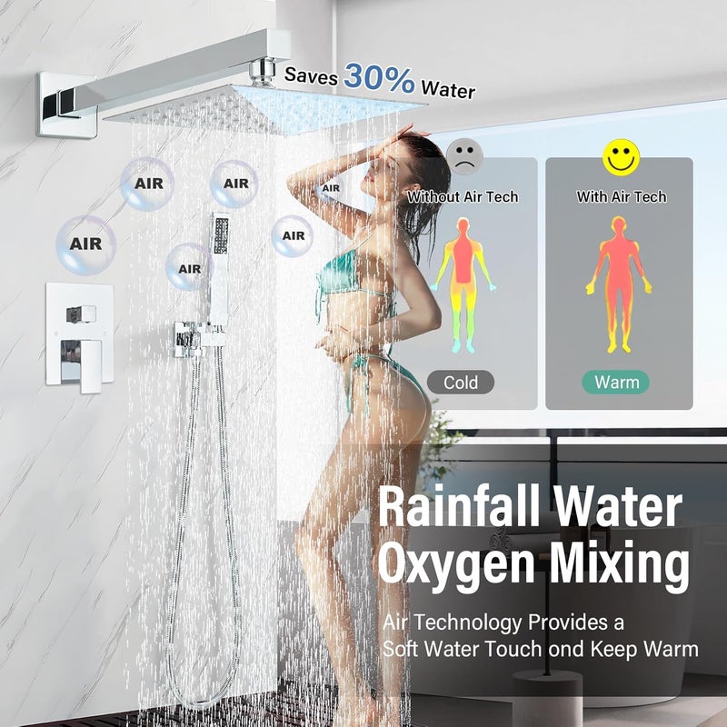 Ackwave Shower Faucet Polished Chrome Shower System with 8 Inches Rain Shower Head and Handheld Spray Bathroom Luxury Rain Shower Faucet Set Complete Wall Mounted - Image 3
