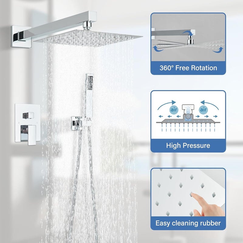 Ackwave Shower Faucet Polished Chrome Shower System with 8 Inches Rain Shower Head and Handheld Spray Bathroom Luxury Rain Shower Faucet Set Complete Wall Mounted - Image 4