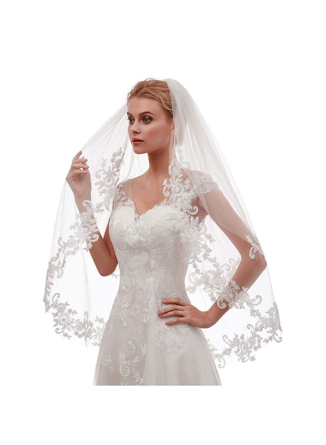 طرحة زفاف نسائية قصيرة من طبقتين مع مشط (المقاس: B) - Image 3