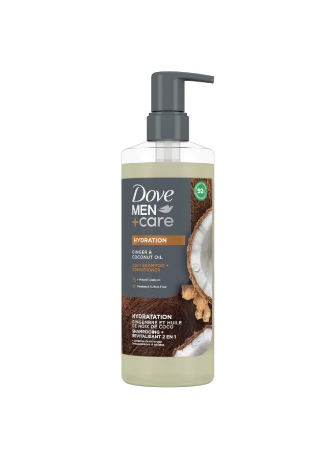 Dove Men+Care DOVE MEN + CARE 2-in-1 Shampoo + Conditioner Ginger & Coconut Oil for Hydrated Hair, +Mineral Complex, 17.5 oz - Image 1