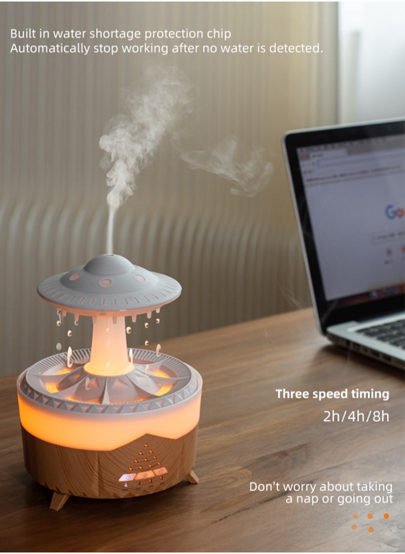 Multi-Functional Rain Cloud Aromatherapy Humidifier: 7-Color LED Night Light, Natural Rain Sound Machine, UFO Design Essential Oil Diffuser, Sleep Aid, Perfect for Home and Office Use
