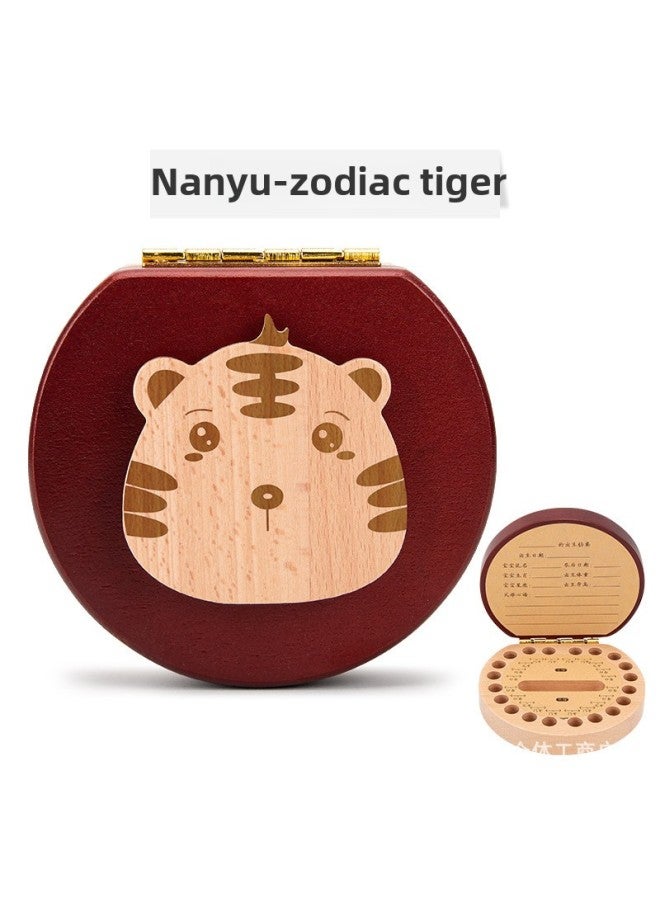 Loquat Solid Wood Teeth Box For Twelve Zodiac Baby Teeth Replacement Storage Box For Boys And Girls Teeth Hair Memorial Collection Box Magnetic Absorption-Color:Tiger-Specifications:Log Color 11.8cm*11cm*4 - Image 1