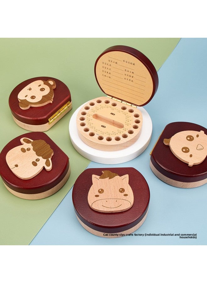 Loquat Solid Wood Teeth Box For Twelve Zodiac Baby Teeth Replacement Storage Box For Boys And Girls Teeth Hair Memorial Collection Box Magnetic Absorption-Color:Tiger-Specifications:Log Color 11.8cm*11cm*4 - Image 2