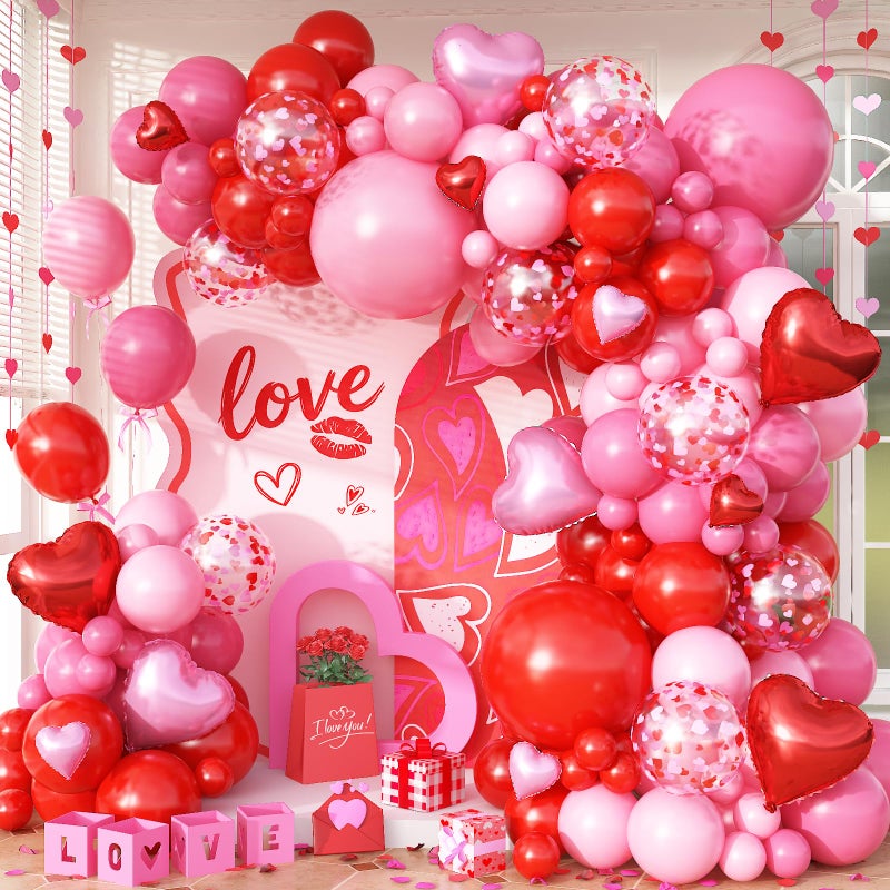 Govpy Valentines Day Balloons Garland Arch Kit 127Pcs Pink Red Rose Red Balloon with Red Pink Heart Foil Balloon for Valentines Day Galentines Mothers Day Wedding Engagement Anniversary Party Decoration - Image 3