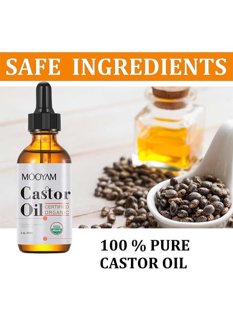MOOYAM - Organic Castor Oil, USDA Certified Organic, 100% Pure, Cold Pressed, Hexane Free, Stimulates Eyelash, Eyebrow and Hair Growth, Skin Moisturizer and Degreaser - 60ml - Image 1