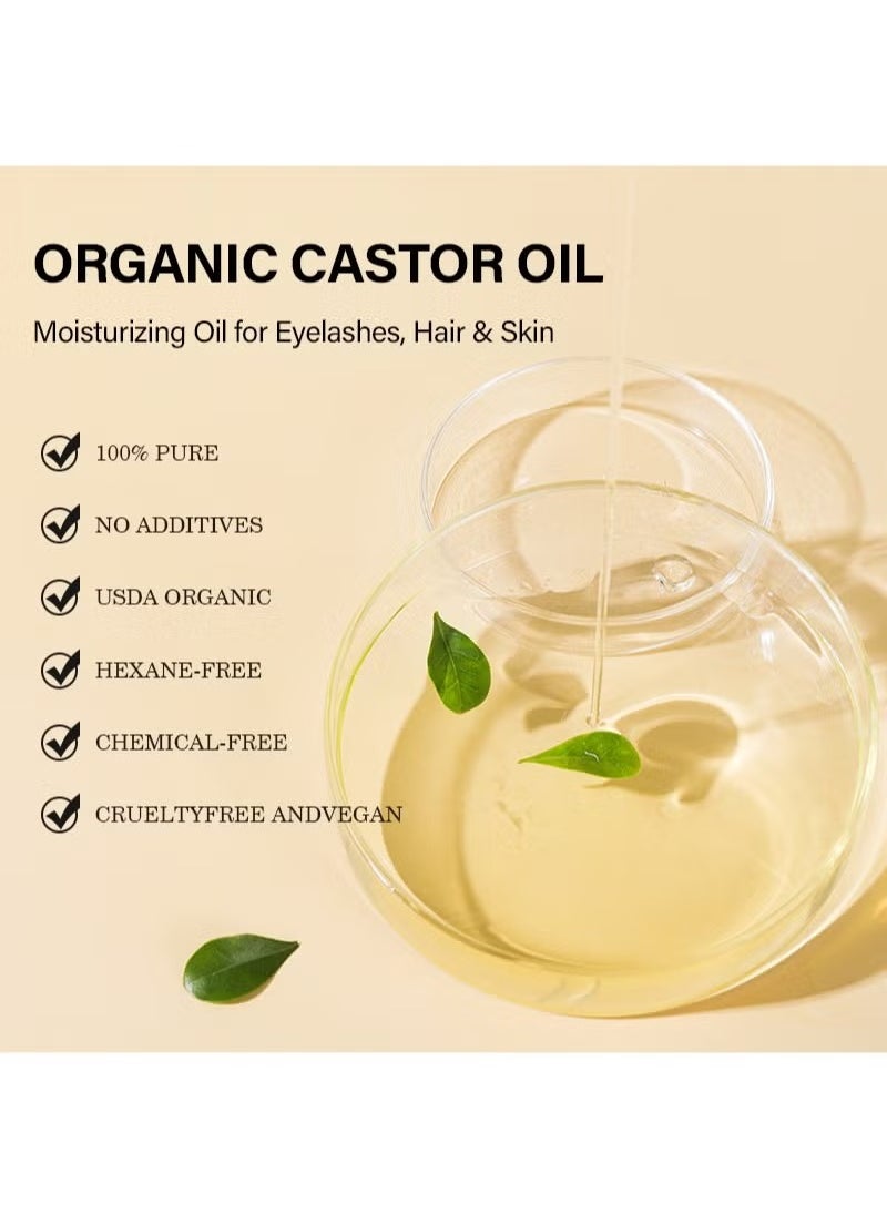 MOOYAM - Organic Castor Oil, USDA Certified Organic, 100% Pure, Cold Pressed, Hexane Free, Stimulates Eyelash, Eyebrow and Hair Growth, Skin Moisturizer and Degreaser - 60ml - Image 1