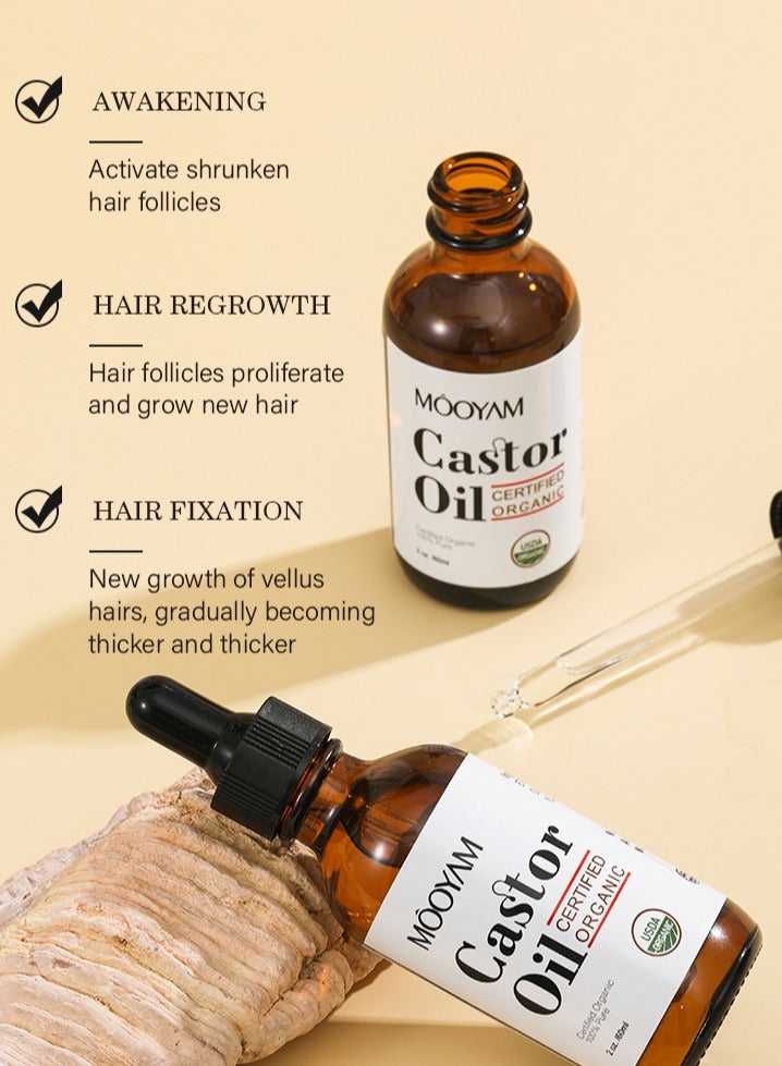 MOOYAM Organic Castor Oil, USDA Certified Organic, 100% Pure, Cold Pressed, Hexane Free, Stimulates Eyelash, Eyebrow and Hair Growth, Skin Moisturizer and Degreaser - 60ml - Image 4