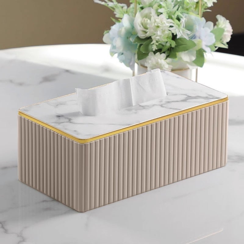Large Leather Tissue Box with Custom Logo Light Grey Striped Italian Large - Image 2