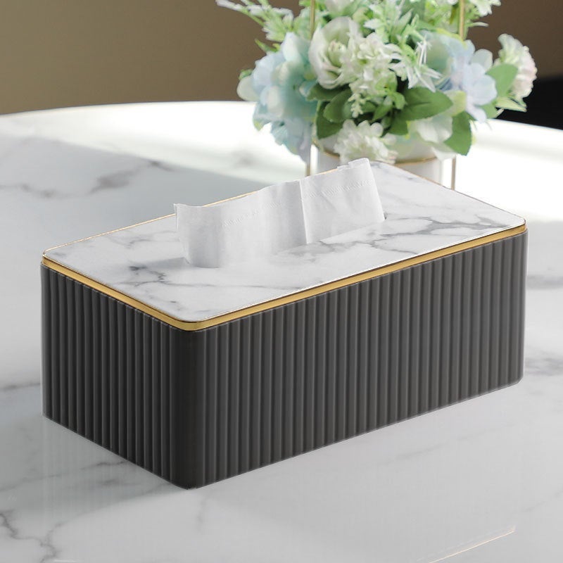 Large Leather Tissue Box with Custom Logo Light Grey Striped Italian Large - Image 3