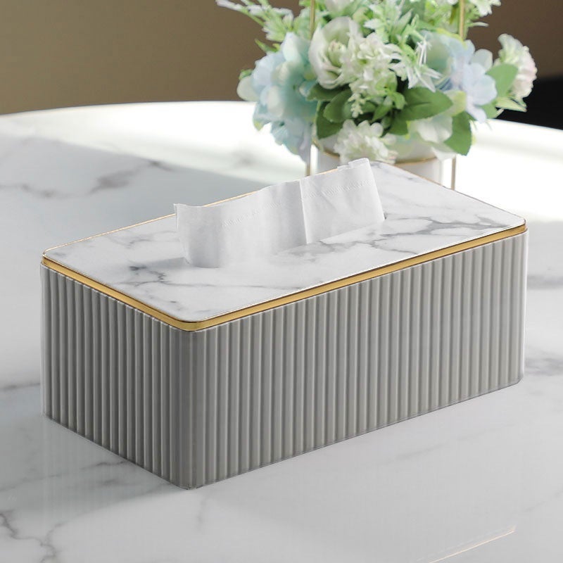Large Leather Tissue Box with Custom Logo Light Grey Striped Italian Large - Image 1