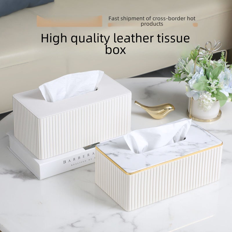 Large Leather Tissue Box with Custom Logo Light Grey Striped Italian Large - Image 5