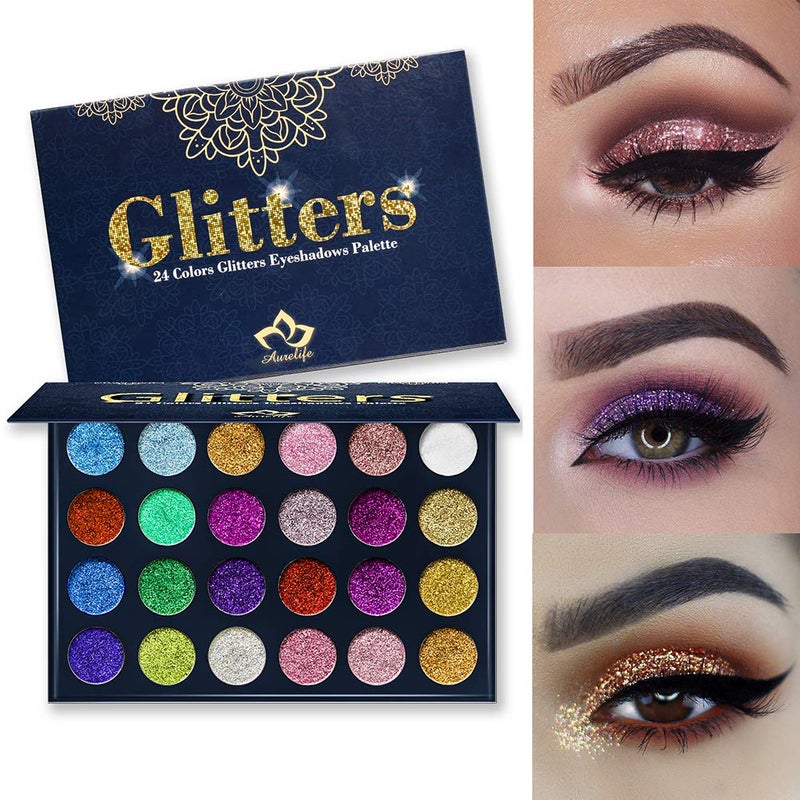 Aolailiya 24 Color Pressed Glitter Eyeshadow Palette - Mineral Ultra Shimmer Makeup Palette Eye Shadow Powder Long Lasting Waterproof - Image 2